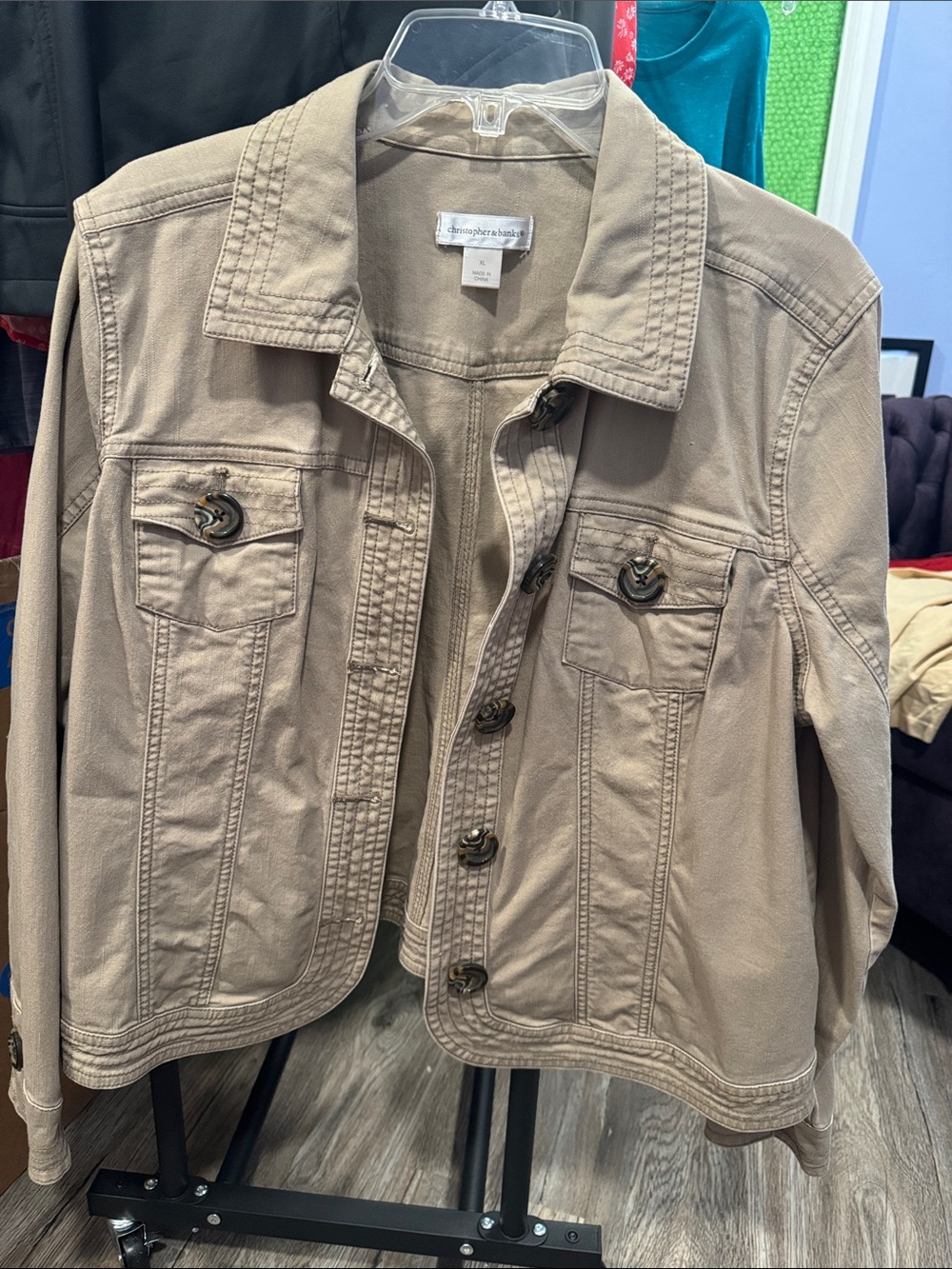 Christopher & Banks Tan Button-Front Jean Jacket